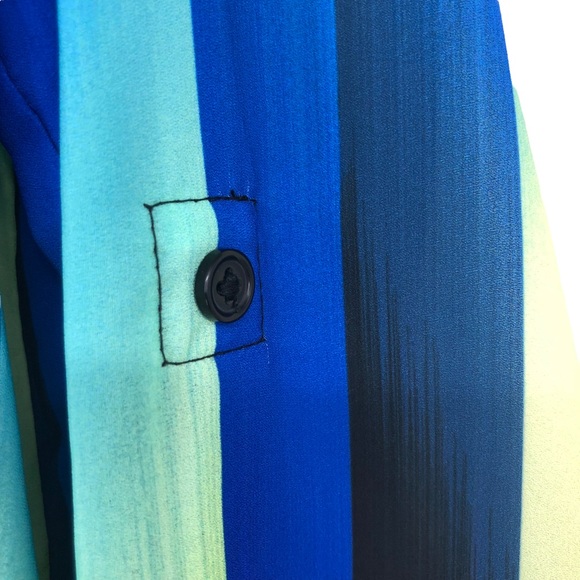 Rafaella Studio Blouse Sheer Multi-Colored Career Top w/Faux Leather Trim SZ L - Picture 6 of 7